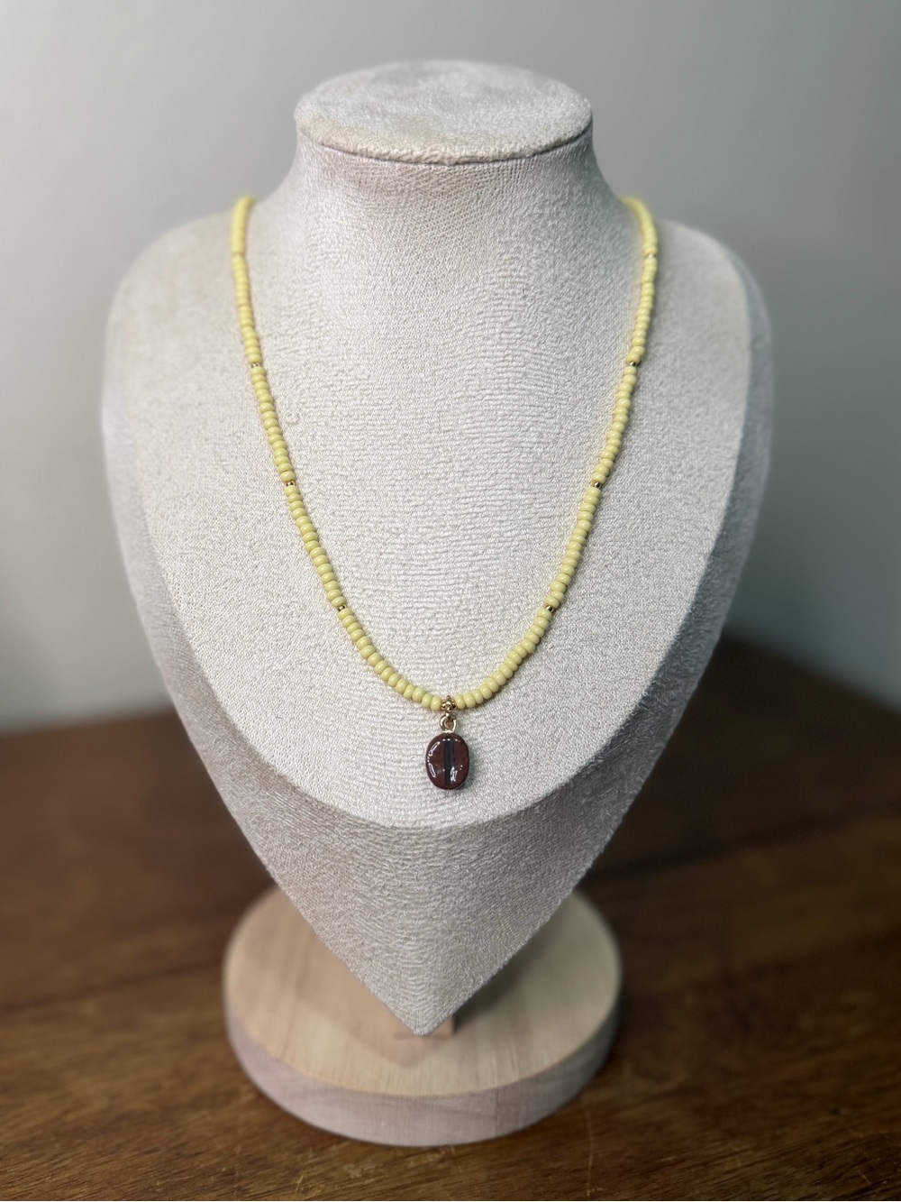 Dainty Seed Bead Necklace with Coffee Bean Pendant